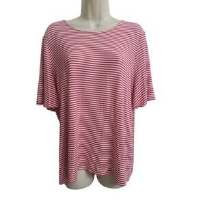 Chico’s Tee Top Shirt 2 Large short Sleeve Scoop Neck white Red Stripe